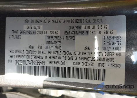 2015 Mazda Mazda3 I Sport из США, поврежденный, VIN 3MZBM1U74FM235546